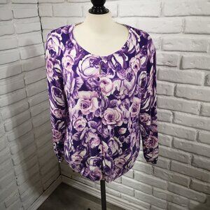 Tradition Ladies Size Large (14-16) Light/Dark Purple & White Floral Cardigan